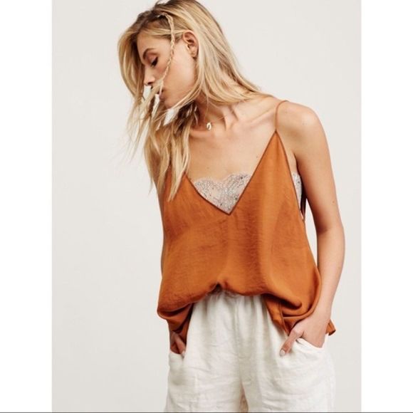 Free People Deep V Bandeau Cami in Burnt Orange - Picture 2 of 8